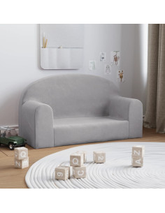Divano per Bambini a 2 Posti Grigio Chiaro in Morbido Peluche