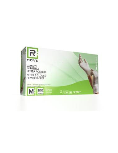 RMove 1Conf. da 100pz Tg.M - Guanti Nitrile Bianco Uso Medico Senza Polvere