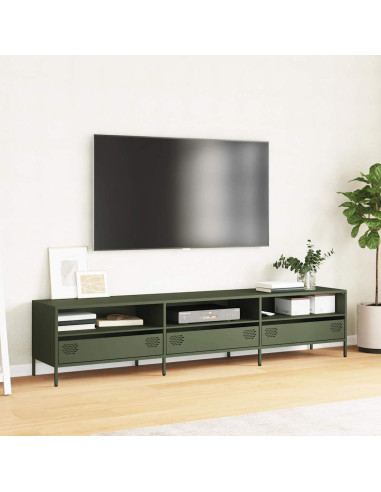 Mobile TV Verde Oliva 202x39x43,5 cm Acciaio Laminato a Freddo