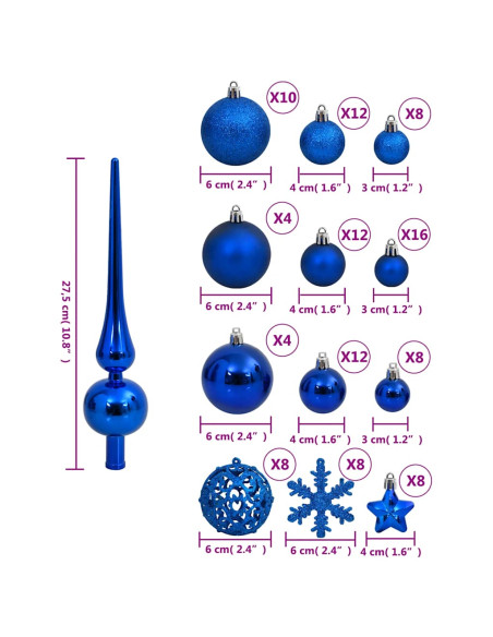 Set Palline di Natale 111 pz Blu in Polistirene