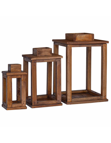 Lanterna 3 pcs Naturale Legno di Mogano
