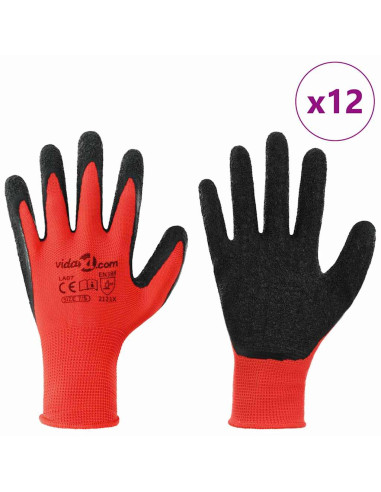 Guanti da Lavoro 12 pcs Rosso e Nero 7 / S