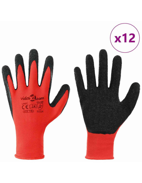 Guanti da Lavoro 12 pcs Rosso e Nero 7 / S