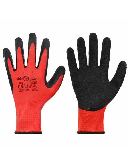 Guanti da Lavoro 12 pcs Rosso e Nero 8 / m
