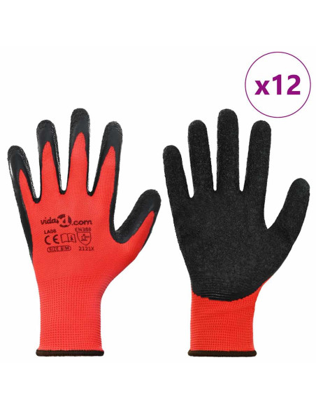 Guanti da Lavoro 12 pcs Rosso e Nero 8 / m
