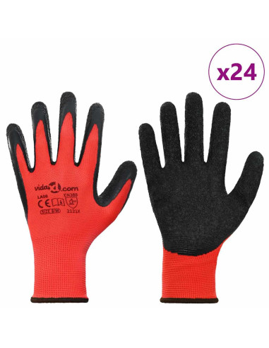Guanti da Lavoro 24 pcs Rosso e Nero 8 / m