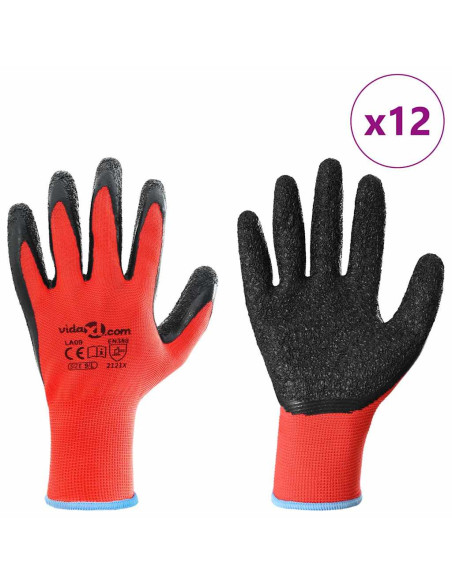 Guanti da Lavoro 12 pcs Rosso e Nero 9 / l