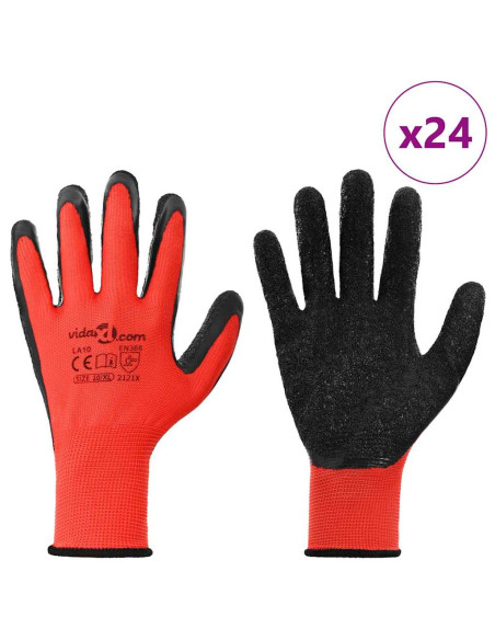 Guanti da Lavoro 24 pcs Rosso e Nero 10 / xl