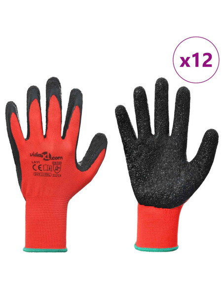 Guanti da Lavoro 12 pcs Rosso e Nero 11 / XXL