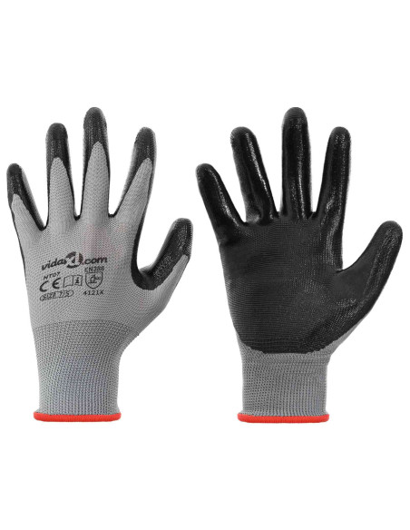 Guanti da Lavoro 12 pcs Grigio e Nero 7 / S Poliestere