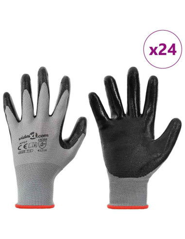 Guanti da Lavoro 24 pcs Grigio e Nero 7 / S Poliestere