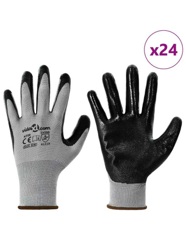Guanti da Lavoro 24 pcs Grigio e Nero 8 / m Poliestere