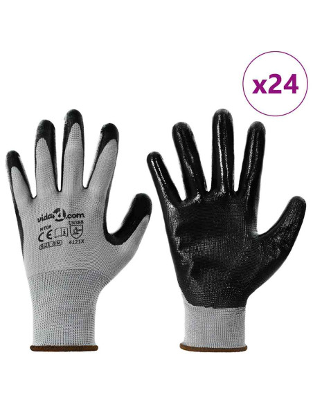 Guanti da Lavoro 24 pcs Grigio e Nero 8 / m Poliestere