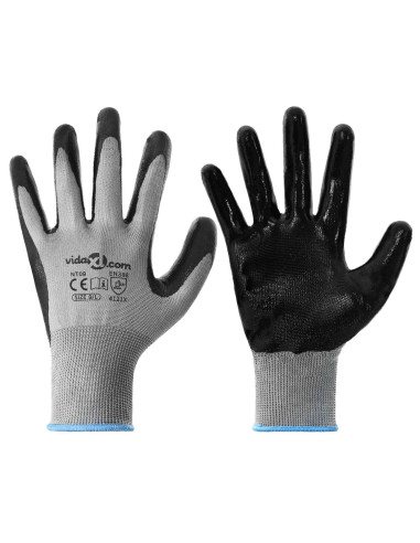 Guanti da Lavoro 12 pcs Grigio e Nero 9 / l Poliestere