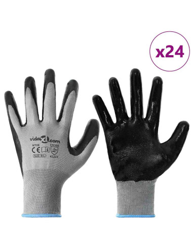 Guanti da Lavoro 24 pcs Grigio e Nero 9 / l Poliestere