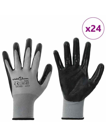 Guanti da Lavoro 24 pcs Grigio e Nero 10 / xl Poliestere