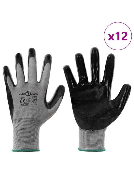 Guanti da Lavoro 12 pcs Grigio e Nero 11 / XXL Poliestere
