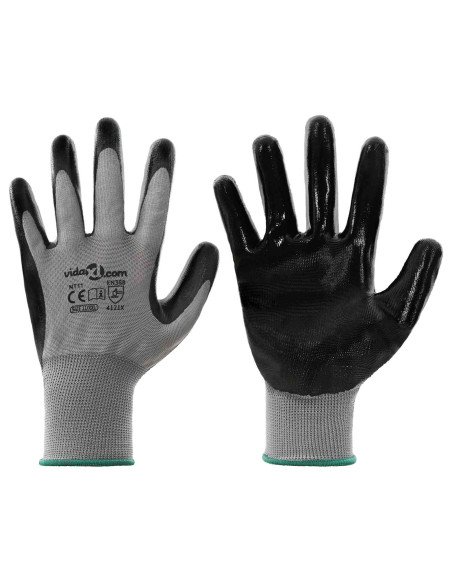 Guanti da Lavoro 24 pcs Grigio e Nero 11 / XXL Poliestere
