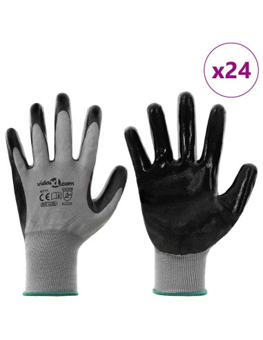 Guanti da Lavoro 24 pcs Grigio e Nero 11 / XXL Poliestere