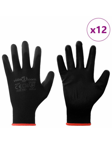 Guanti da Lavoro 12 pcs Nero 7 / S Poliestere