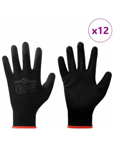 Guanti da Lavoro 12 pcs Nero 7 / S Poliestere