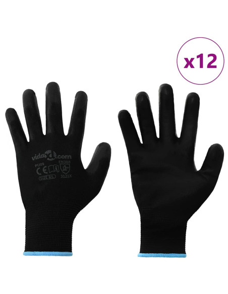 Guanti da Lavoro 12 pcs Nero 9 / l Poliestere