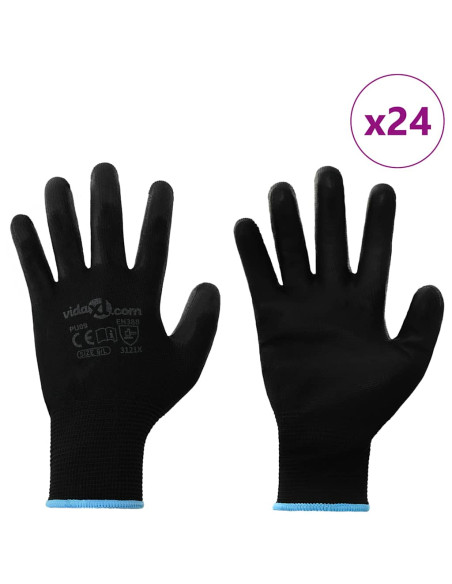 Guanti da Lavoro 24 pcs Nero 9 / l Poliestere