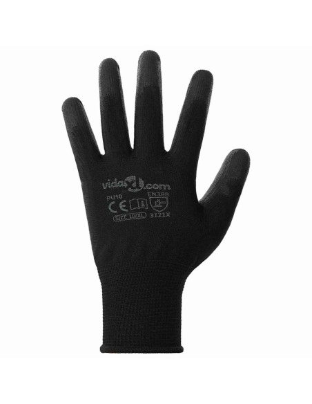 Guanti da Lavoro 12 pcs Nero 10 / xl Poliestere
