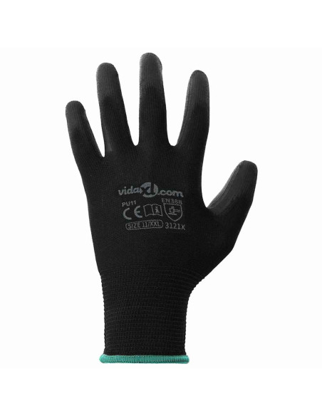 Guanti da Lavoro 12 pcs Nero 11 / XXL Poliestere
