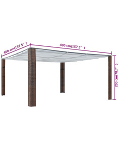 Gazebo con Tetto in Polyrattan 400x400x200cm Marrone e Crema