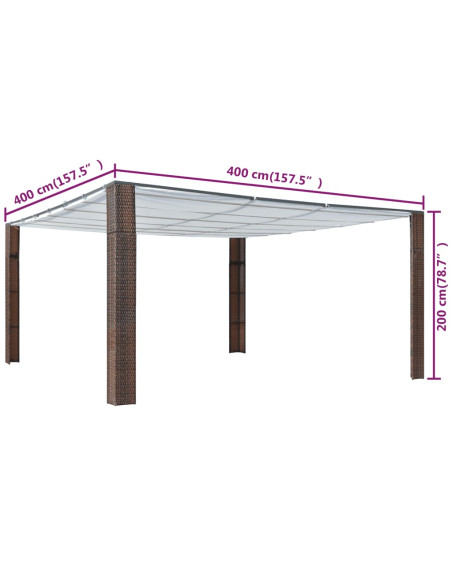 Gazebo con Tetto in Polyrattan 400x400x200cm Marrone e Crema