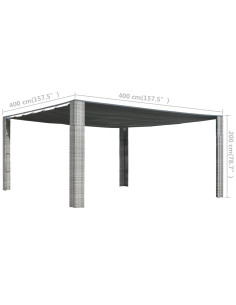 Gazebo Tetto Mobile Polyrattan 400x400x200cm Grigio e Antracite