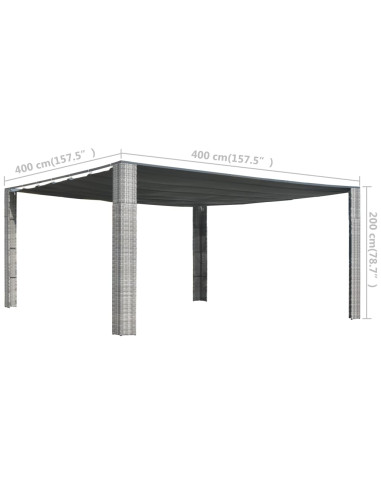 Gazebo Tetto Mobile Polyrattan 400x400x200cm Grigio e Antracite