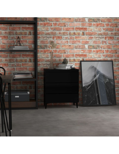 Credenza Nero Lucido 60x35x69 cm in Legno Multistrato