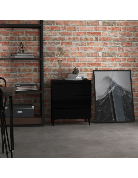 Credenza Nero Lucido 60x35x69 cm in Legno Multistrato