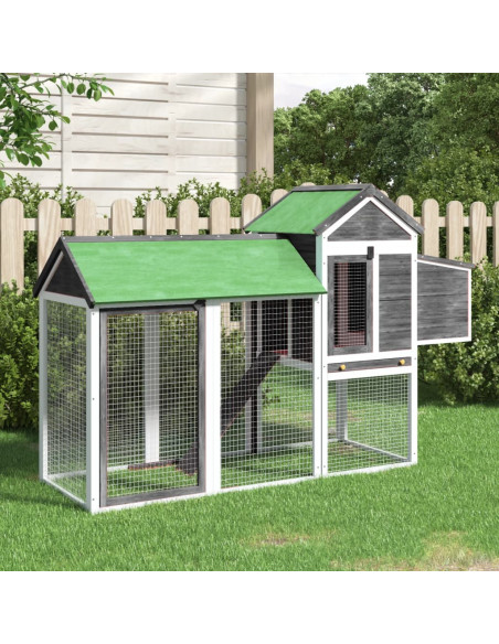 Pollaio Grigio 193x65x117 cm in Legno Massello di Pino