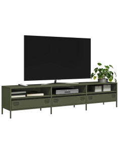 Mobile TV Verde Oliva 202x39x43,5 cm Acciaio Laminato a Freddo