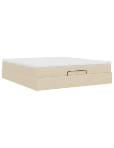 Struttura Letto Pouf con Materassi Crema 200x200 cm in Tessuto