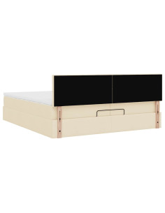 Struttura Letto Pouf con Materassi Crema 200x200 cm in Tessuto