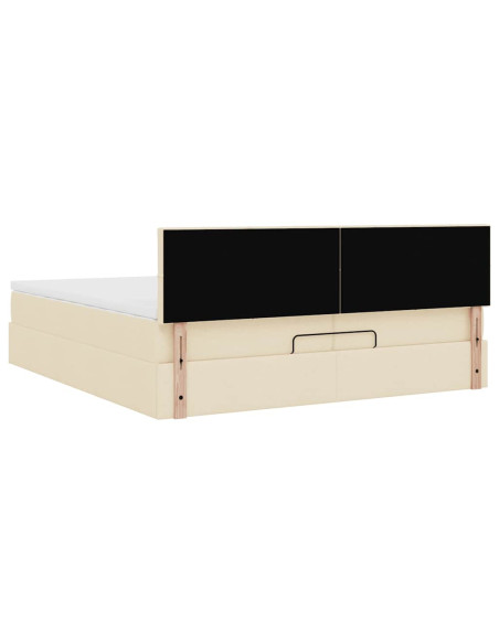 Struttura Letto Pouf con Materassi Crema 200x200 cm in Tessuto