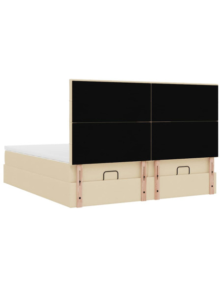 Struttura Letto Pouf con Materassi Crema 200x200 cm in Tessuto