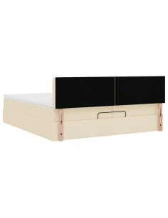 Struttura Letto Pouf con Materassi Crema 200x200 cm in Tessuto