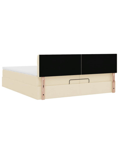 Struttura Letto Pouf con Materassi Crema 200x200 cm in Tessuto