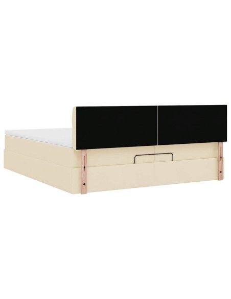 Struttura Letto Pouf con Materassi Crema 200x200 cm in Tessuto