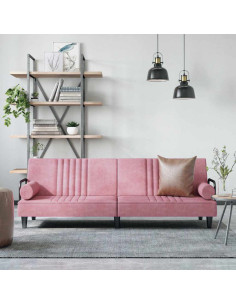 Divano Letto con Braccioli Rosa in Velluto