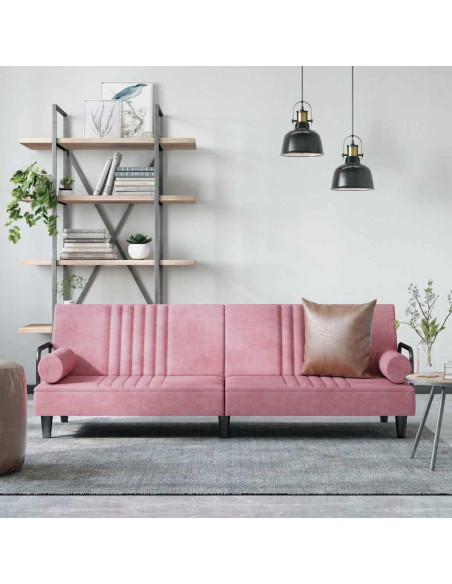 Divano Letto con Braccioli Rosa in Velluto