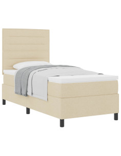 Letto a molle con materasso Crema 100 x 200 cm Tessuto 2