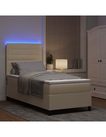 Letto a molle con materasso con led Crema 100 x 200 cm Tessuto