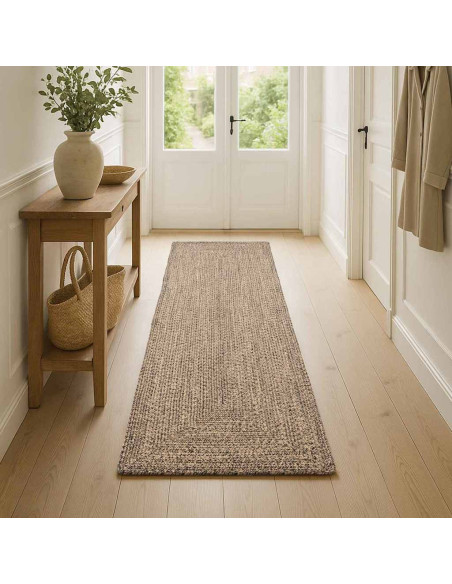 Tappeti per area Rettangolare Naturale e Nero 80 x 200 cm Juta