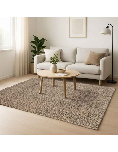 Tappeti per area Rettangolare Naturale e Nero 140 x 200 cm Juta